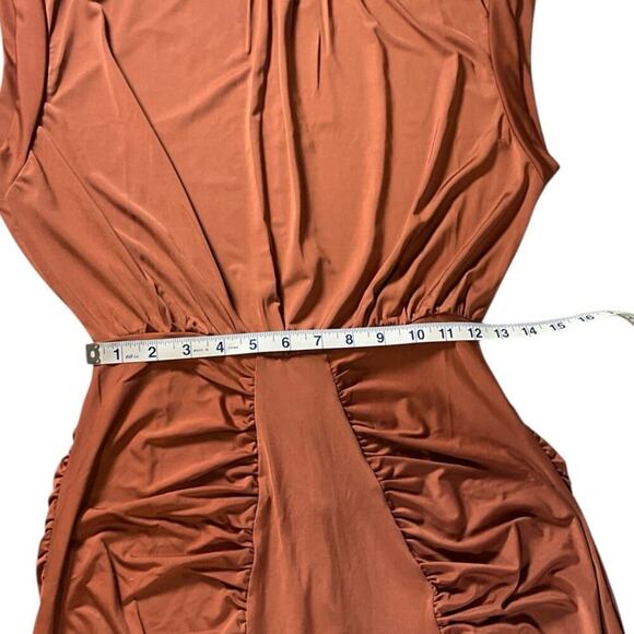 Revolve Krisa Dress Medium Mockneck Midi Slit on Leg Elegant Open Back Brown - Picture 11 of 13